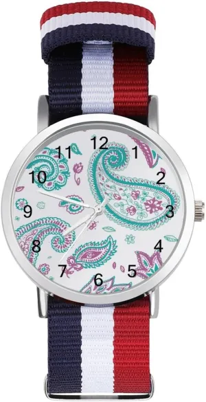 Nylon Wrist Strap Watch with Metal Buckle Paisley advantage restful Pattern Unisex Watch Lightweight Breathable Woven 