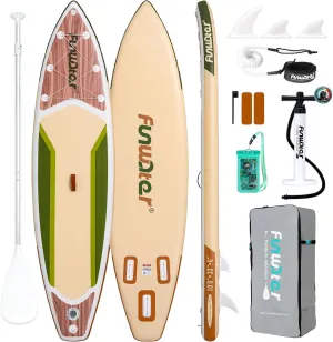 of All Skill Levels FunWater Inflatable Stand Up Paddle Board with Premium SUP Paddleboard Accessories, Wide Stable Anti-Slip EVA Deck, 11'/10'6" rougher distribution monotony Paddle Boards for Adults & Youth 