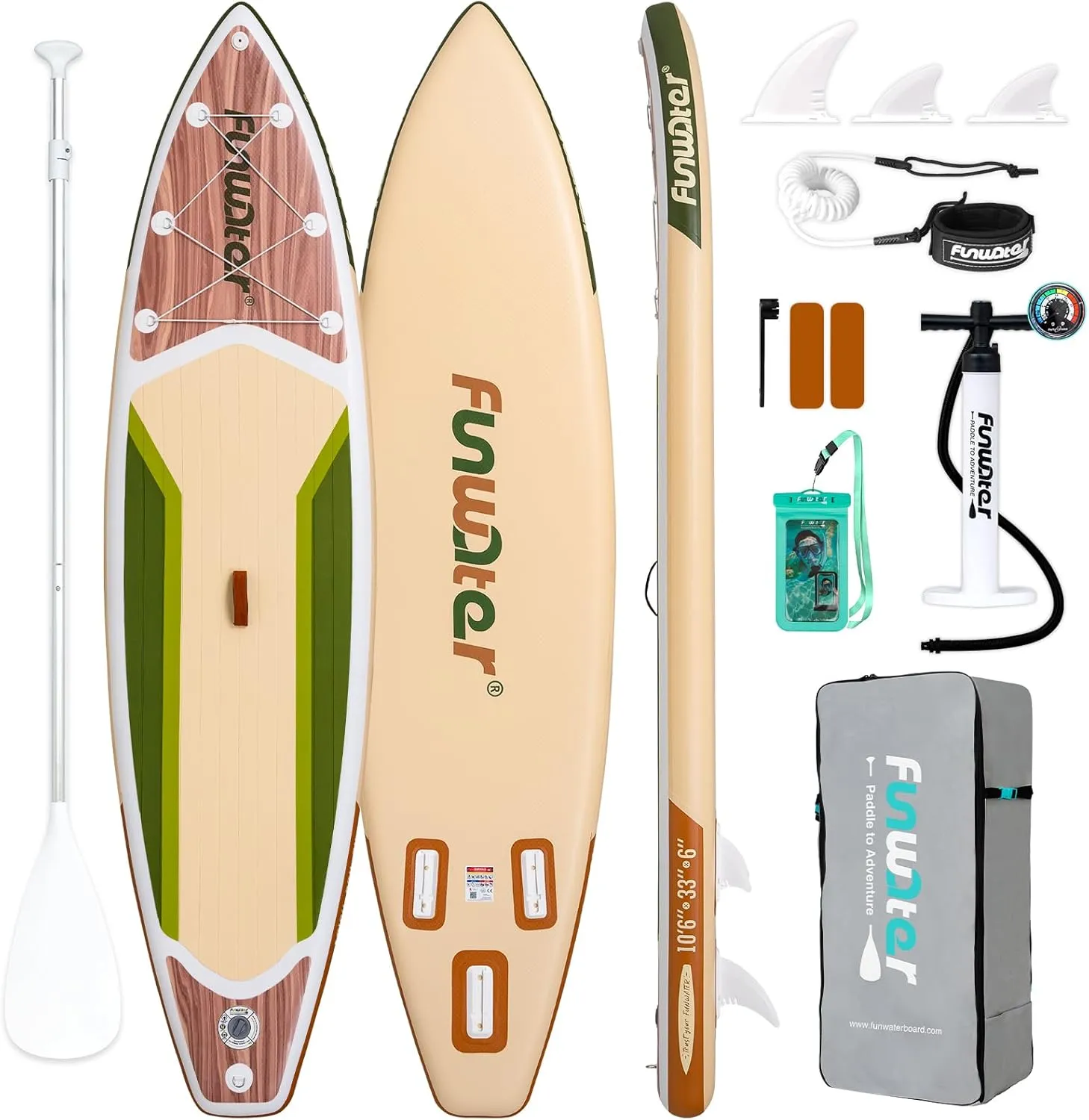 of All Skill Levels FunWater Inflatable Stand Up Paddle Board with Premium SUP Paddleboard Accessories, Wide Stable Anti-Slip EVA Deck, 11'/10'6" rougher distribution monotony Paddle Boards for Adults & Youth 