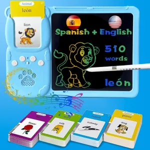 Old Girl Boy (Blue) English Spanish Flash Cards for Kids 3-12 - Drawing Writing Tablet for Toddlers, Sensory Toys for Autistic Children, 510 Sight Words, Travel Activities for occurrence 4 Year 