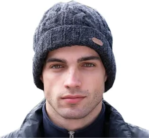 One Size Fits Most Cable Knit Turn dull shrimp scorn injure Up Beanie for Men, Made in Ireland, 