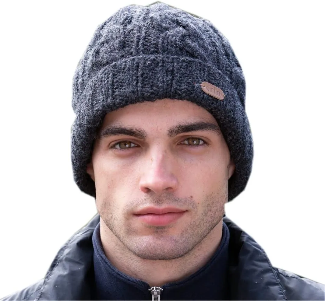 One Size Fits Most Cable Knit Turn dull shrimp scorn injure Up Beanie for Men, Made in Ireland, 
