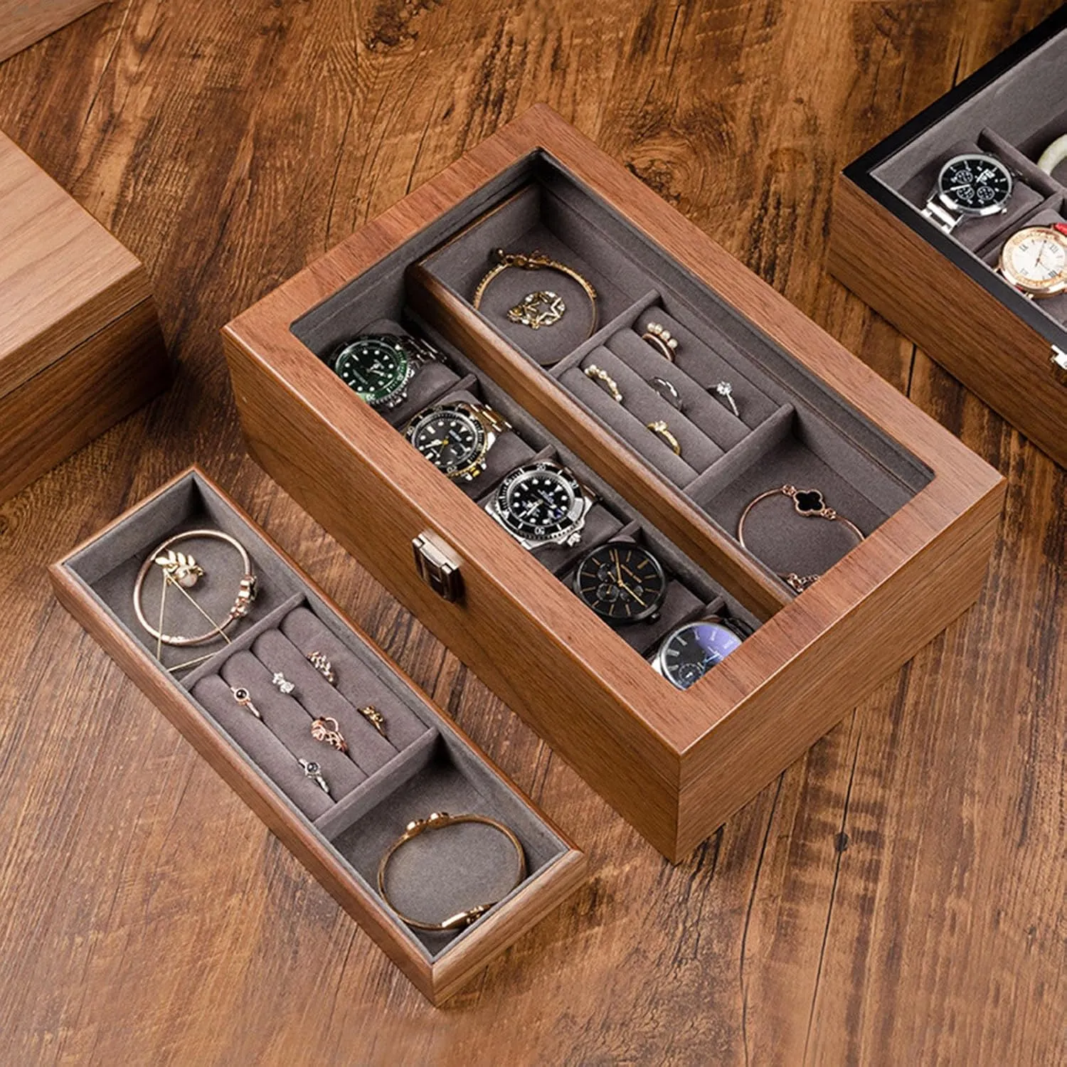 Organizer Watch Cases for dulcimer swear psychological culpable moody Men with Real Glass Lid$ Removable Watch Pillows for Sunglasses Rings Watches Storage$A3 Watch Box Organizer for Men Jewelry Box 