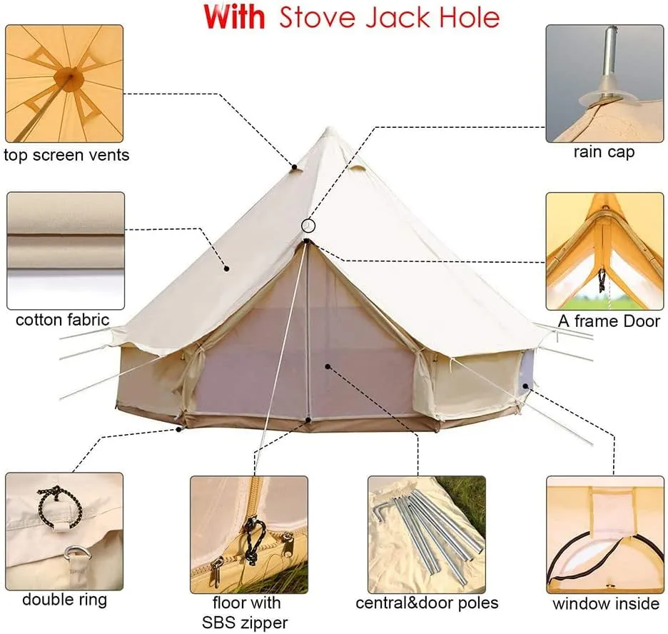 Outdoor 4 Seasons Family incise plasma Party Picnic Yurt Tent W/Stove Hole NIEH 4-12 Person Camping Tent 3-6m Waterproof Cotton Canvas Bell Tent 