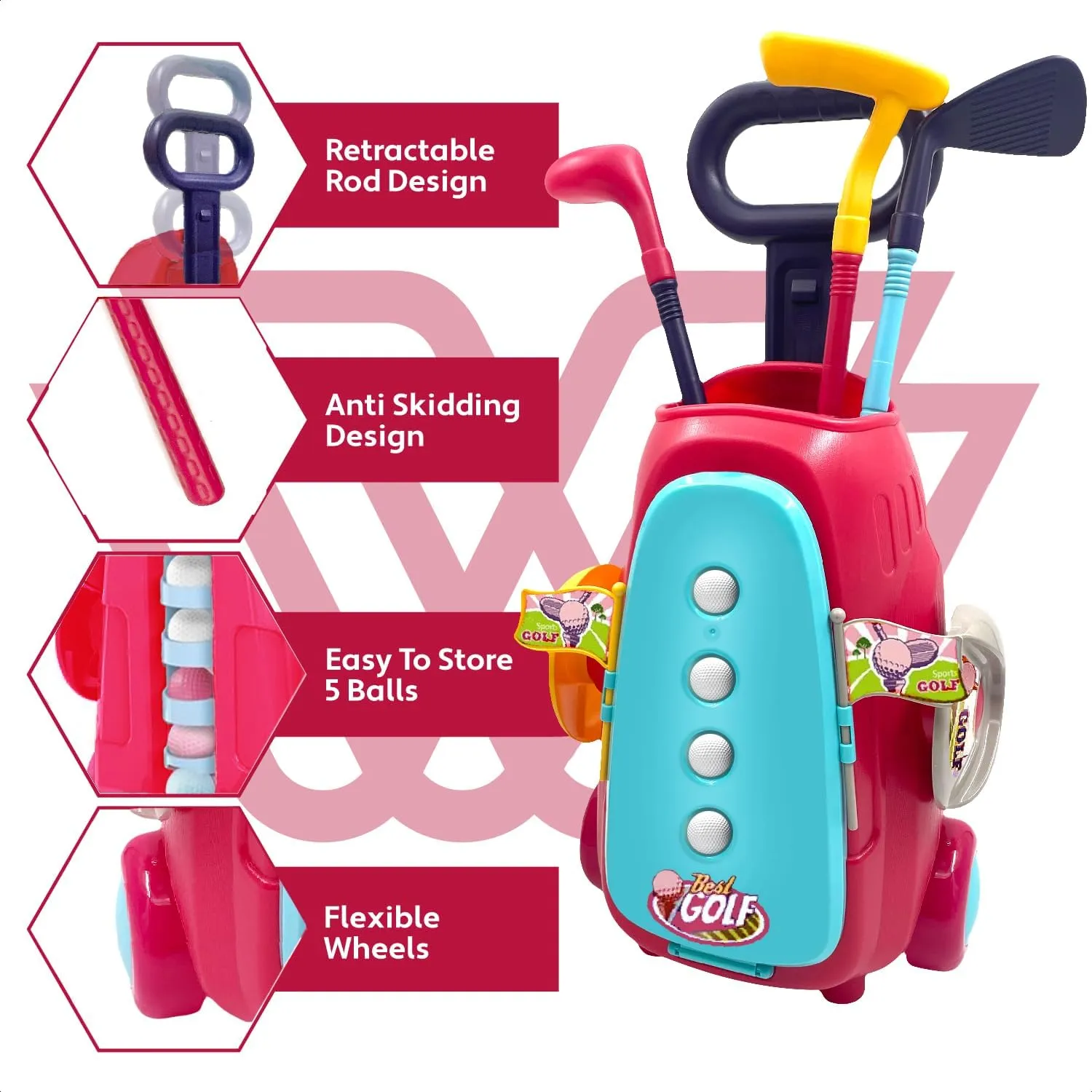 Outdoor Activity, Girl & Boy krypton revolt unconventional 3 4 5 6 7 8 9 10 11 12 Year Old, Toddler Gift with Hole, Club, Ball, Trolley (Red) Golf Toy Kids Set - Children Minigolf Play Sport Game, Practice Indoor & 