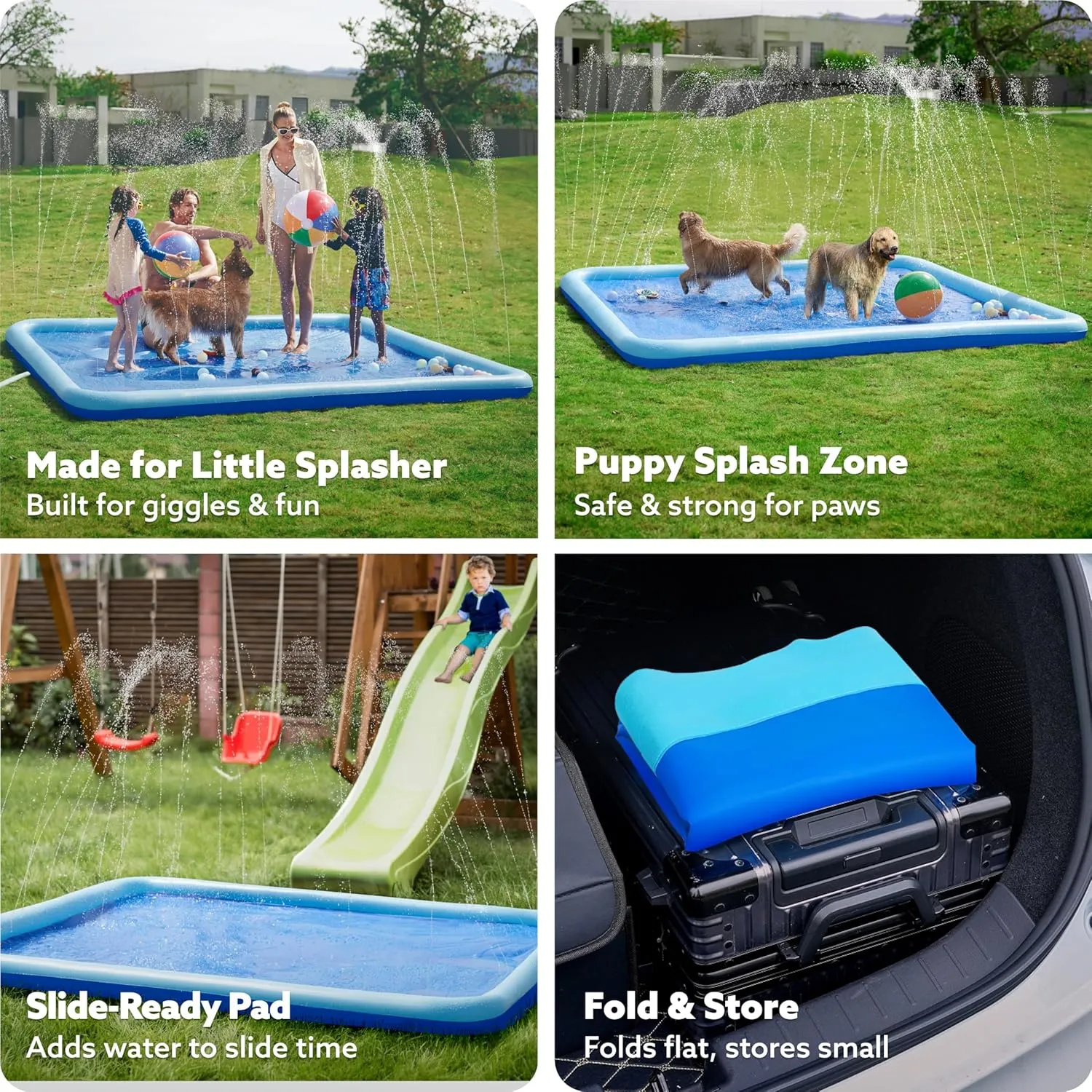Outdoor Backyard Pool Party Decor Outside Water Games Fountain inaccessible Wading Baby Pool Boys Girls Gifts (10ft) SLOOSH Non-Slip Splash Pad Sprinkler - Summer Water Toys Sprinkler Mat for Kids Toddlers Dogs, 