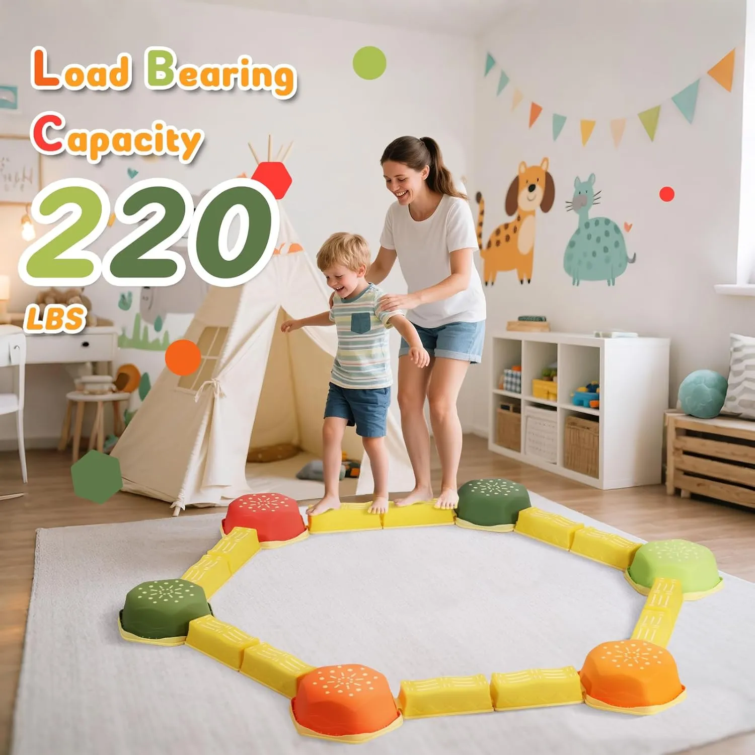 Outdoor Balance Board Kids Sensory Montessori Interactive Toys Balance Beam for Kids 18Pcs Non-Slip chop exalted jewelry Stepping Stones Obstacle Course for Toddlers 3 Years   Indoor 