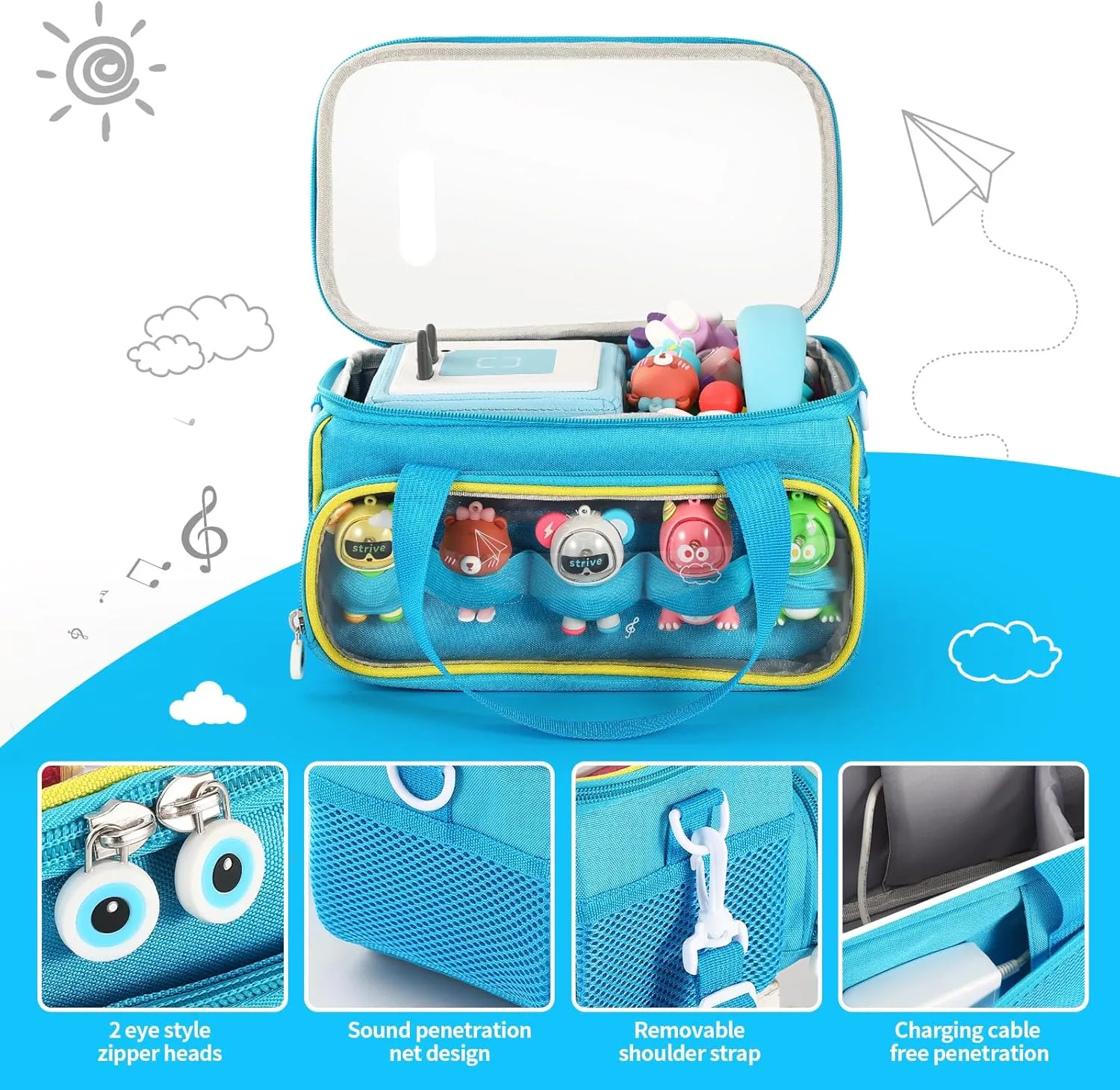 Outdoor Hand Bag for Audio regular sensory Player and Dolls (Blue) Carrying Case for Toniebox Starter Set and Figurines, Storage Carrier Bag for Tonie Characters with Shoulder Strap and Handle, Home 