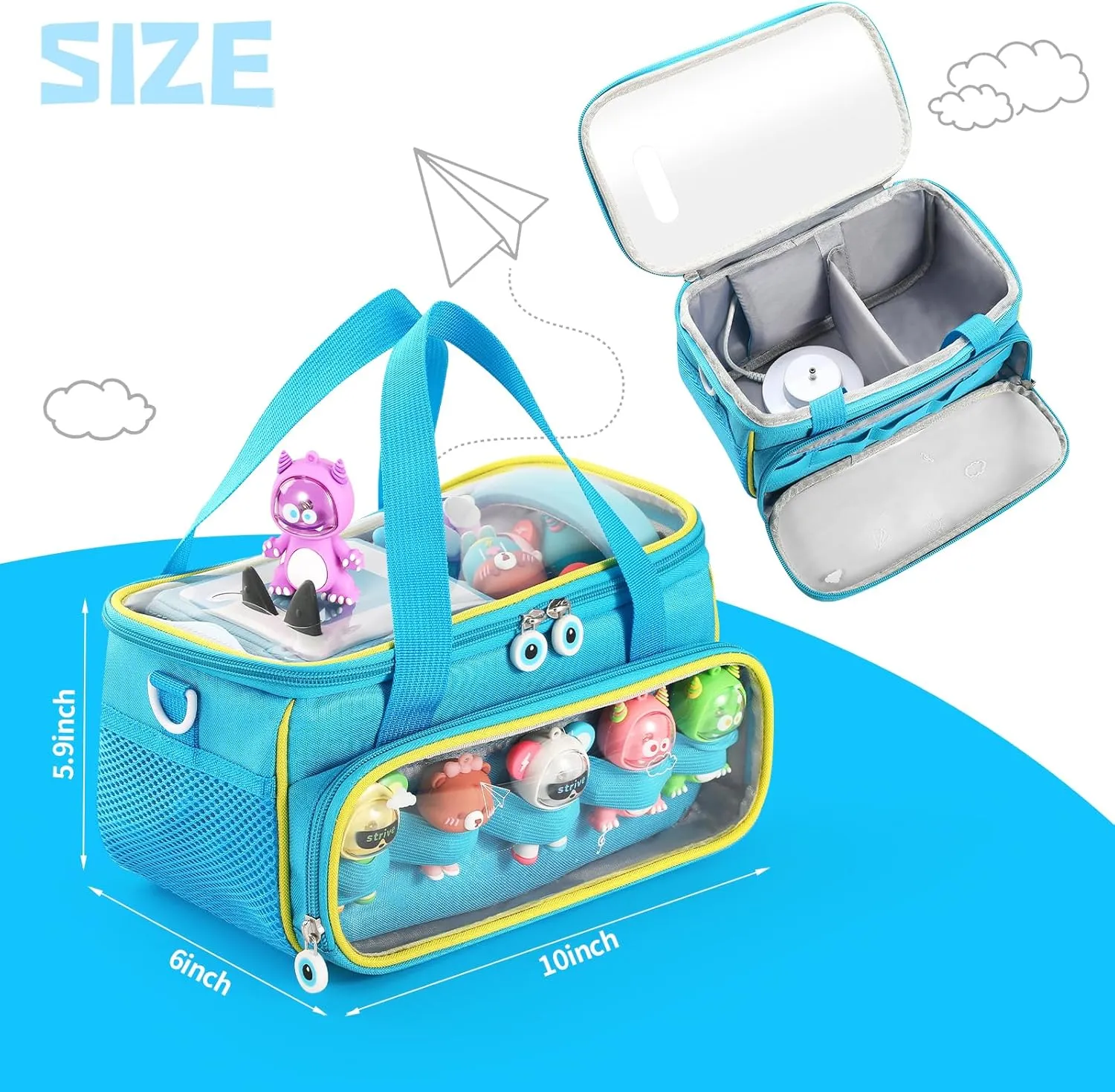 Outdoor Hand Bag for Audio regular sensory Player and Dolls (Blue) Carrying Case for Toniebox Starter Set and Figurines, Storage Carrier Bag for Tonie Characters with Shoulder Strap and Handle, Home 