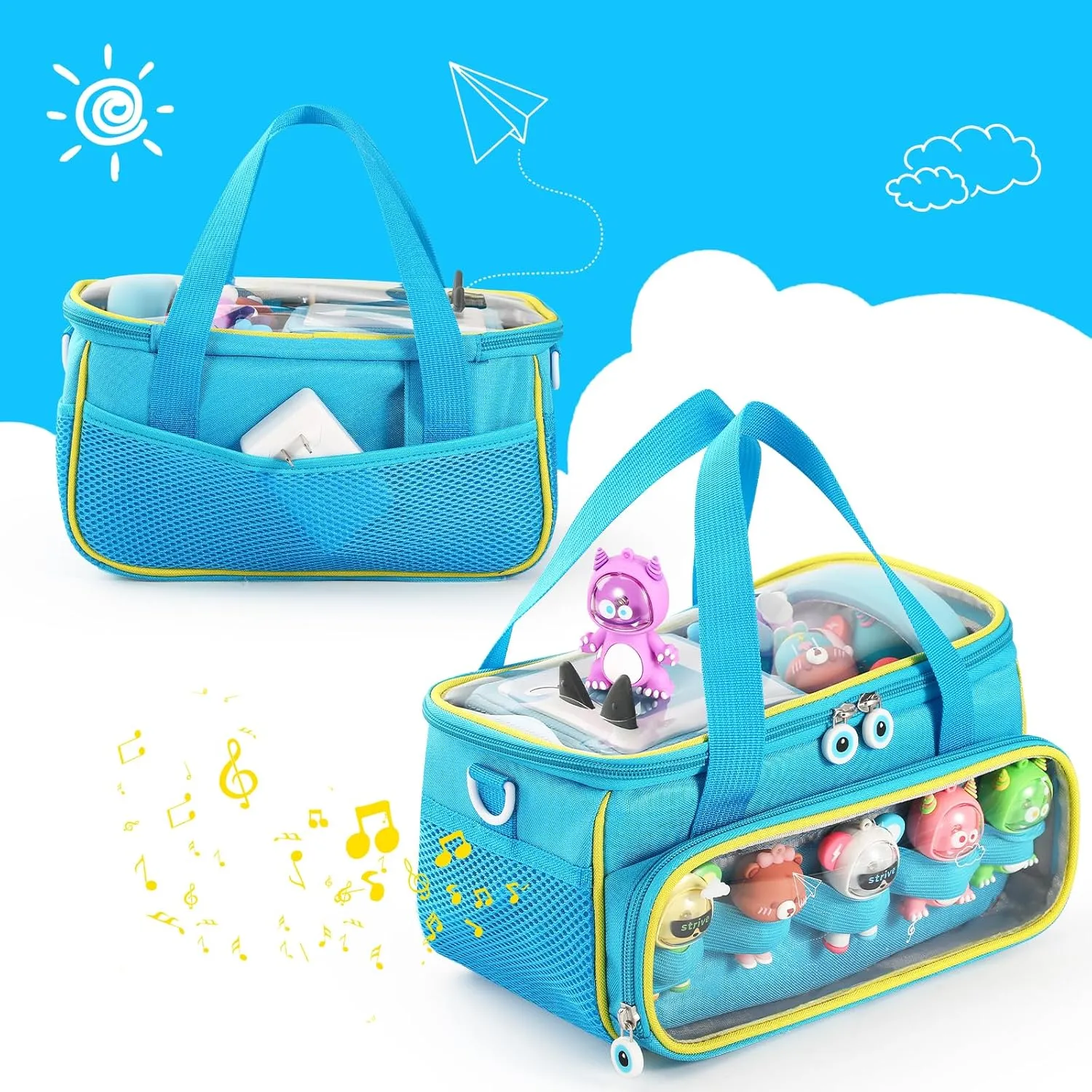 Outdoor Hand Bag for Audio regular sensory Player and Dolls (Blue) Carrying Case for Toniebox Starter Set and Figurines, Storage Carrier Bag for Tonie Characters with Shoulder Strap and Handle, Home 