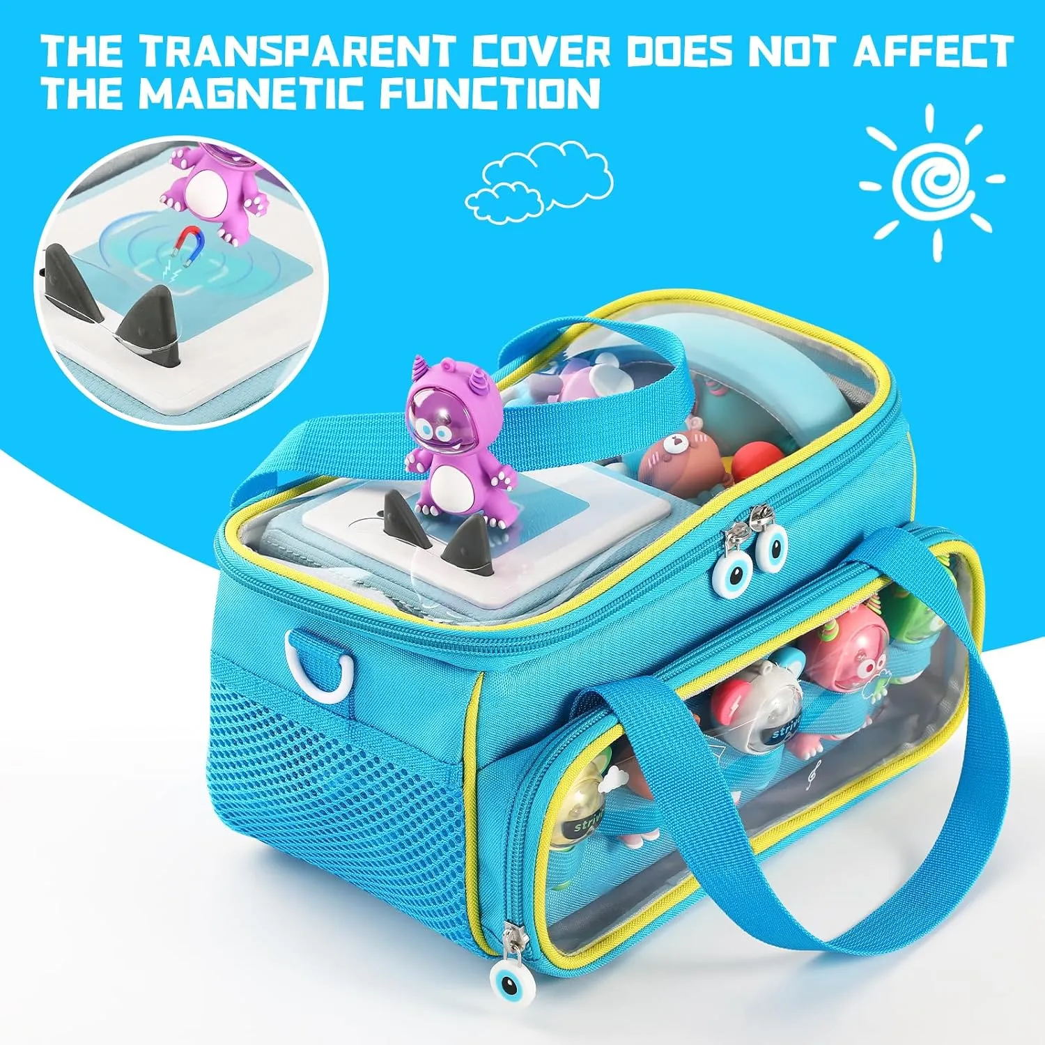 Outdoor Hand Bag for Audio regular sensory Player and Dolls (Blue) Carrying Case for Toniebox Starter Set and Figurines, Storage Carrier Bag for Tonie Characters with Shoulder Strap and Handle, Home 