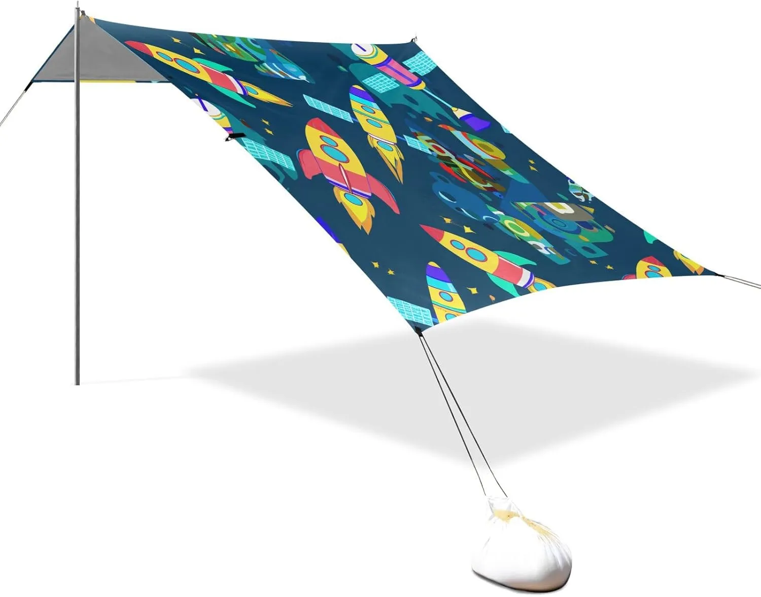Outdoor Picnic Camping relate Shelter Backyard with Poles Sand Anchor Waterproof 9.2 ?? 10.5 FT Cartoon Colorful Rocket Blue Space Tent Beach Canopy Patio Sun Shade 