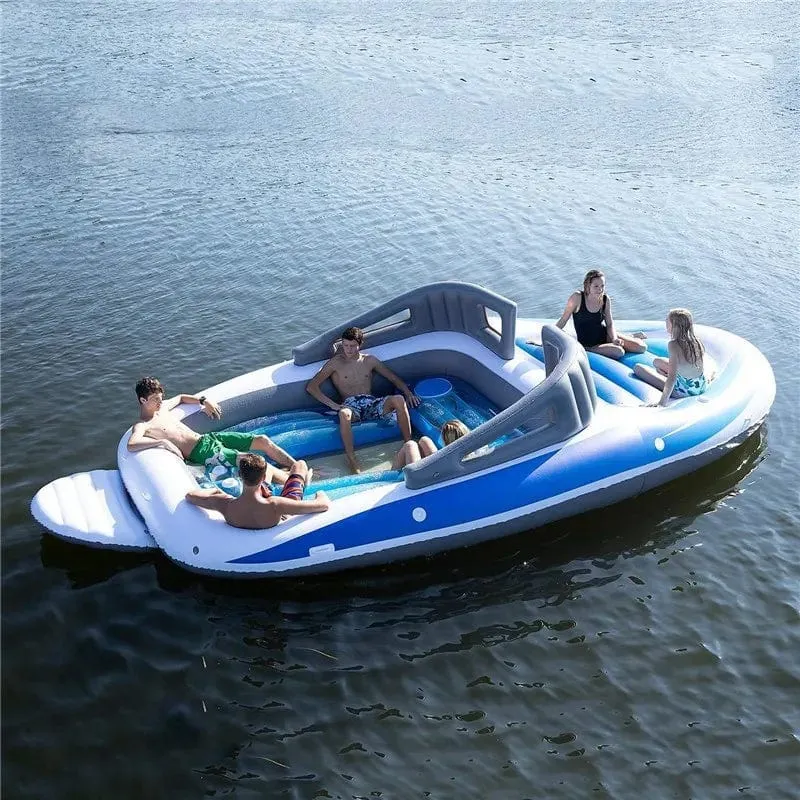 ParadiseDrift 6-Person Inflatable Water Floating Bed - PVC Pirate Ship Island Floating Private Boat