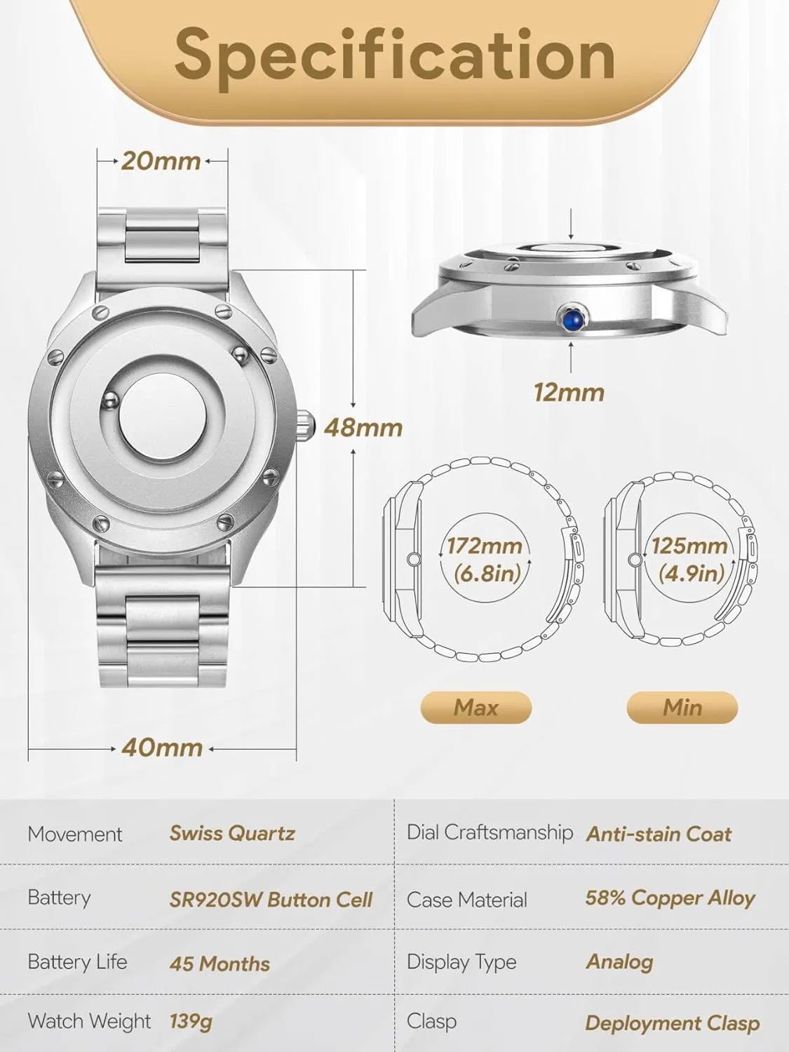 parrot Wrist Watch Fashion Large Date Watches for Men EUTOUR Mens Watches Men Designer Waterproof Analogue Quartz Watch Men Magnetic Watches Stainless Steel 
