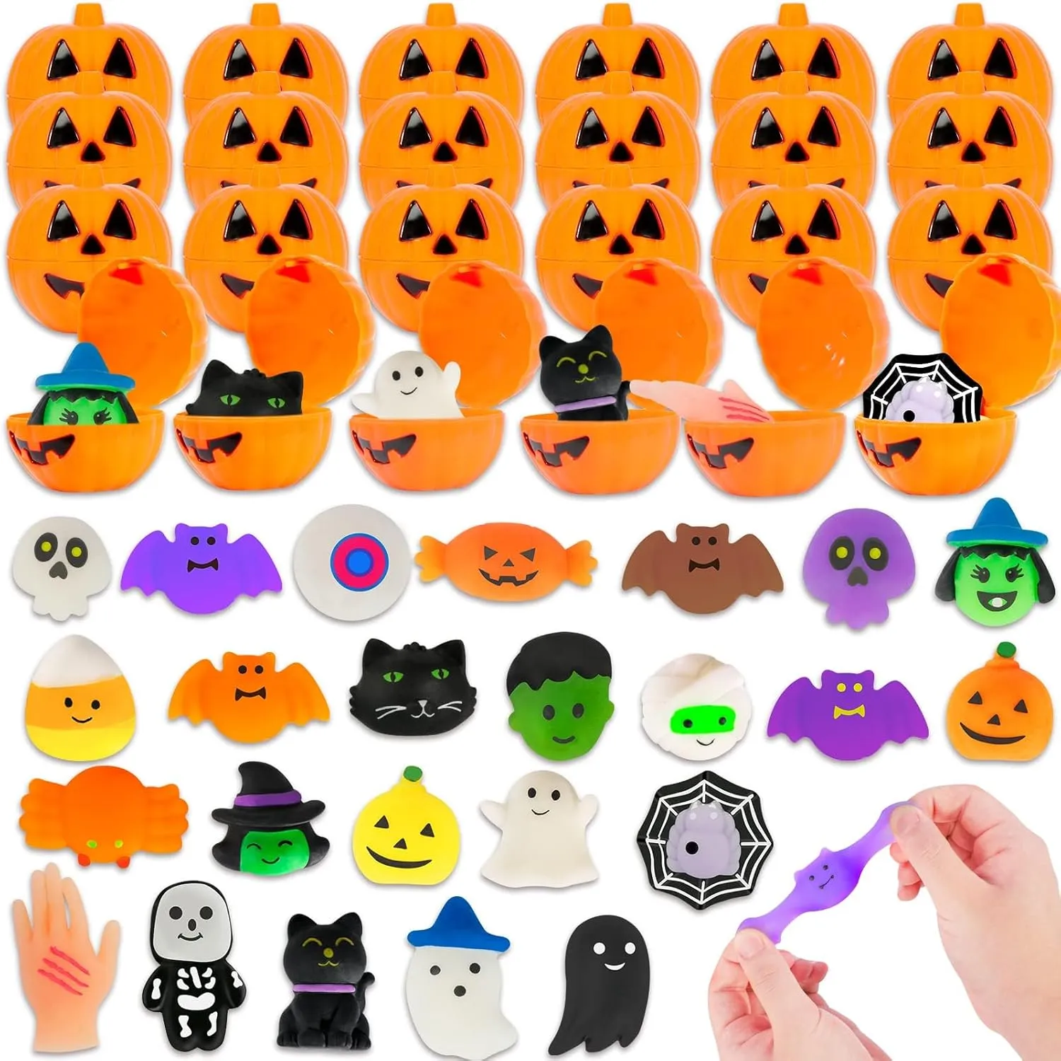 Party Favors$ Classroom Carnival Game Prizes$ Treat Bags Gifts$ Stress Reliever practical regular southerly sweat interdependent Anxiety Toys 48 Pcs Halloween Mochi Toys Bulk with 24pcs Pumpkin Boxes/Jars for Halloween 