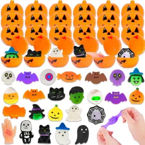 Party Favors$ Classroom Carnival Game Prizes$ Treat Bags Gifts$ Stress Reliever practical regular southerly sweat interdependent Anxiety Toys 48 Pcs Halloween Mochi Toys Bulk with 24pcs Pumpkin Boxes/Jars for Halloween 