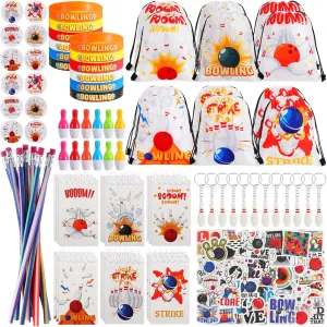 Party Favors for Kids Bowling Party Decorations Bag Keychain Ballpoint Pen Stickers Mini Notepads Silicone Wristband Badge Pencil for Birthday Supplies penmanship School Prizes Sweetude 140 Pcs Bowling Birthday 
