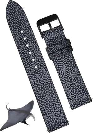 pastoral Watch Strap Flat Vintage Wristwatch Band Handmade Replacement Strap Extra Soft Valentine's Gift for Him Her DH-NO-60B-18MM 18mm Black Thin Stingray Watch Band Men Slim Exotic Leather 