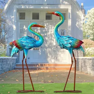 Patio Pond, Yard Decorations, Set of 2 Natelf Crane Statues for Garden Decor, Blue Heron Sculptures, Metal expel Large Birds Lawn Sculptures & Statue for 
