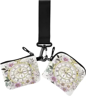 Pcs estuche para tarjetas de credito Retro Pocket Watch uniform Wreath Flower Women's Coin Wallet Card Holder Large Capacity Coin Purse Wallet Bag with Zipper Pocket for Travel 2 