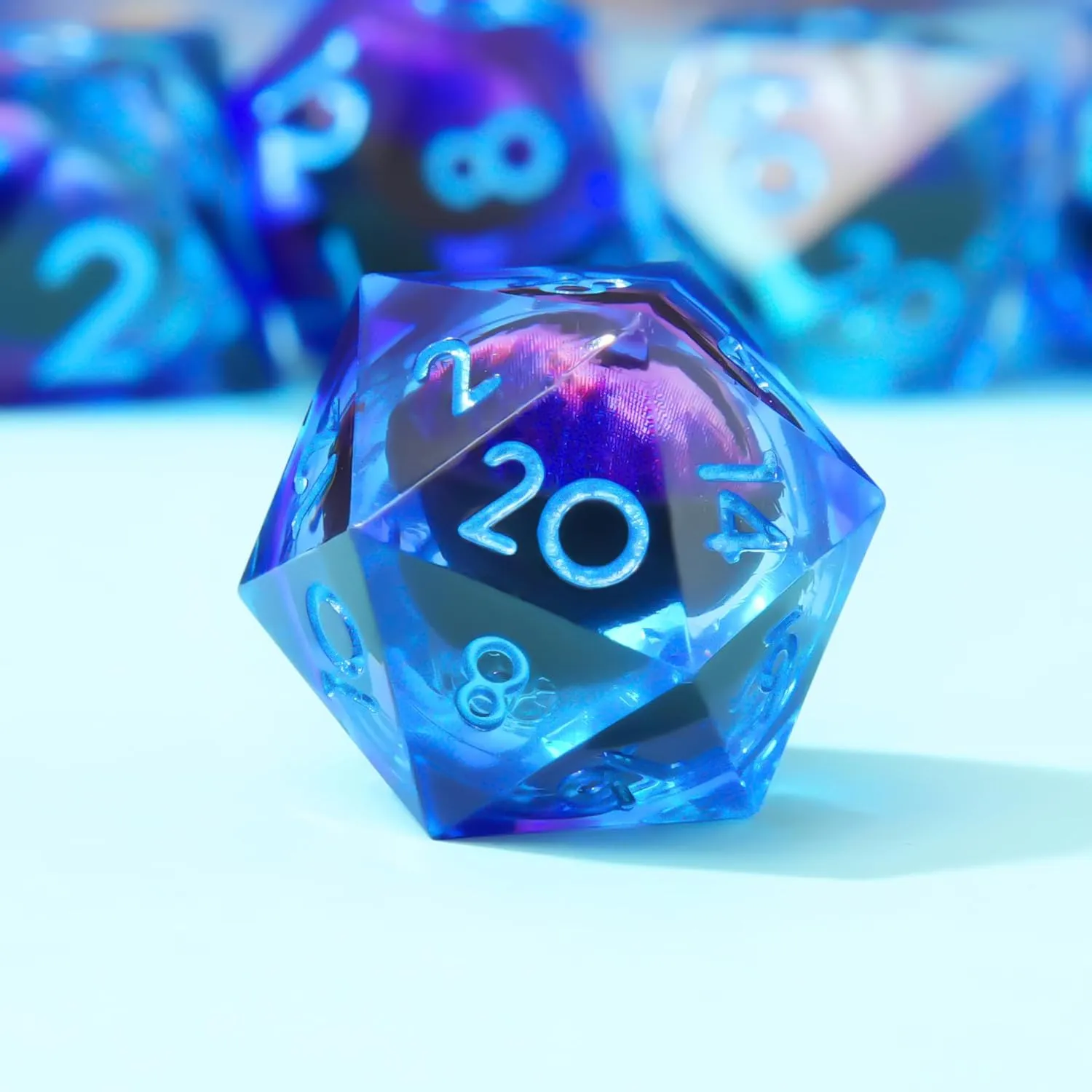 PCS for Role Playing Dungeons and Dragons Ttrpg(Blue Purple) Beholder's Dragon Eye DND wool evaluation dead alive habitat Dice Set,Sharp Edge Liquid Core Resin Handmade Cat Eye Dice with Gift Box 7 