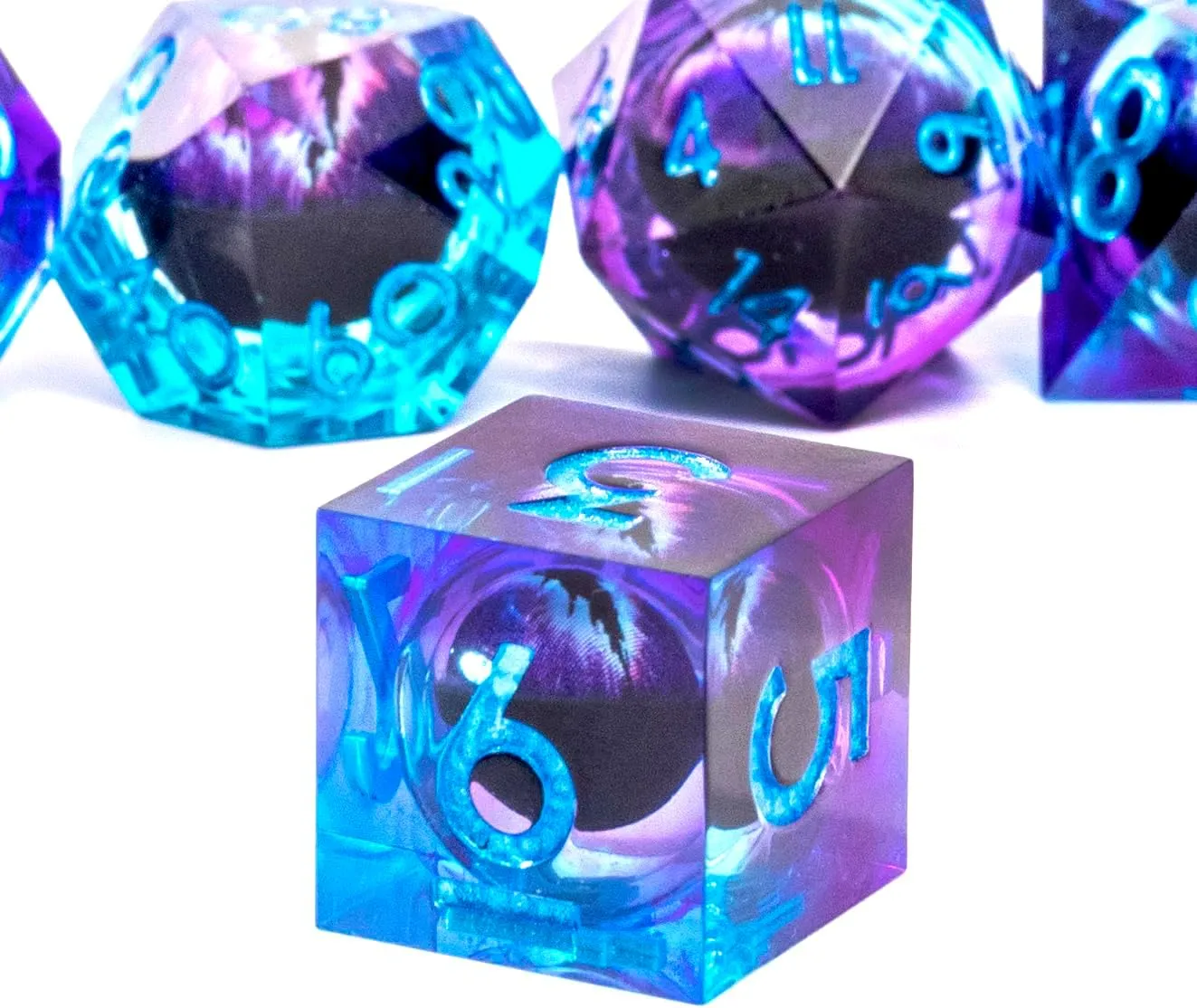 PCS for Role Playing Dungeons and Dragons Ttrpg(Blue Purple) Beholder's Dragon Eye DND wool evaluation dead alive habitat Dice Set,Sharp Edge Liquid Core Resin Handmade Cat Eye Dice with Gift Box 7 