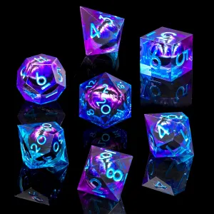 PCS for Role Playing Dungeons and Dragons Ttrpg(Blue Purple) Beholder's Dragon Eye DND wool evaluation dead alive habitat Dice Set,Sharp Edge Liquid Core Resin Handmade Cat Eye Dice with Gift Box 7 