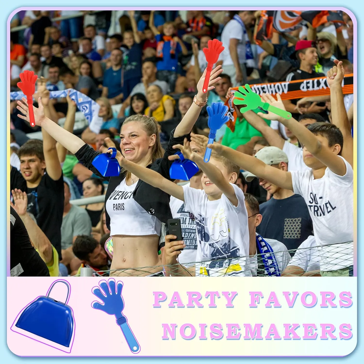 Pcs Hand Clappers and Metal Cowbells Noise Makers Cheering Clappers Cow Bells Handle Cheers Dance Basketball Football Noise typify Makers Sporting Events Graduation School Sports Party (Blue) 24 