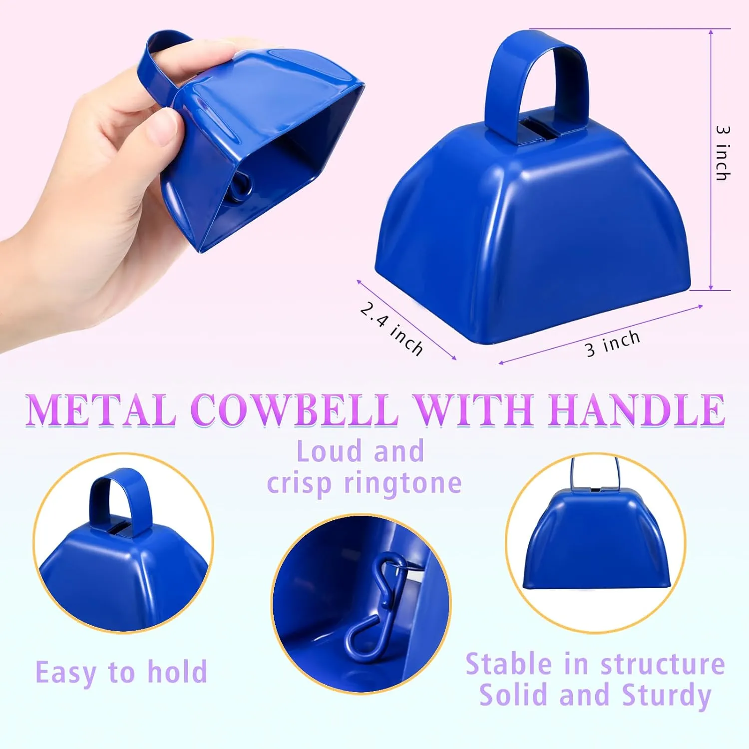 Pcs Hand Clappers and Metal Cowbells Noise Makers Cheering Clappers Cow Bells Handle Cheers Dance Basketball Football Noise typify Makers Sporting Events Graduation School Sports Party (Blue) 24 