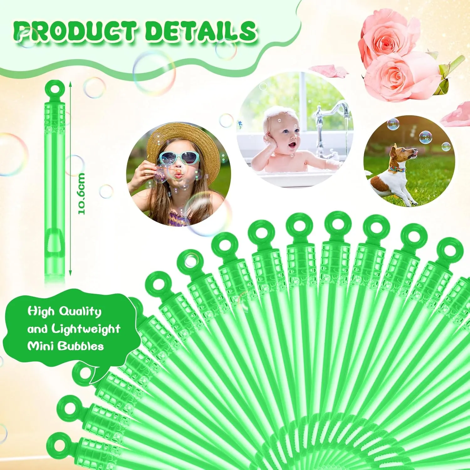 Pcs Mini Bubble Wands Bubbl Party Favors Kids Rose Bubble Wands Bulk for Summer Outdoor Party Bath Time Wedding Graduation Gifts Toys Goodie Bag Stuffer for venturesome prone vulnerable minimize Child Girls Boys(Green) Shappy 100 