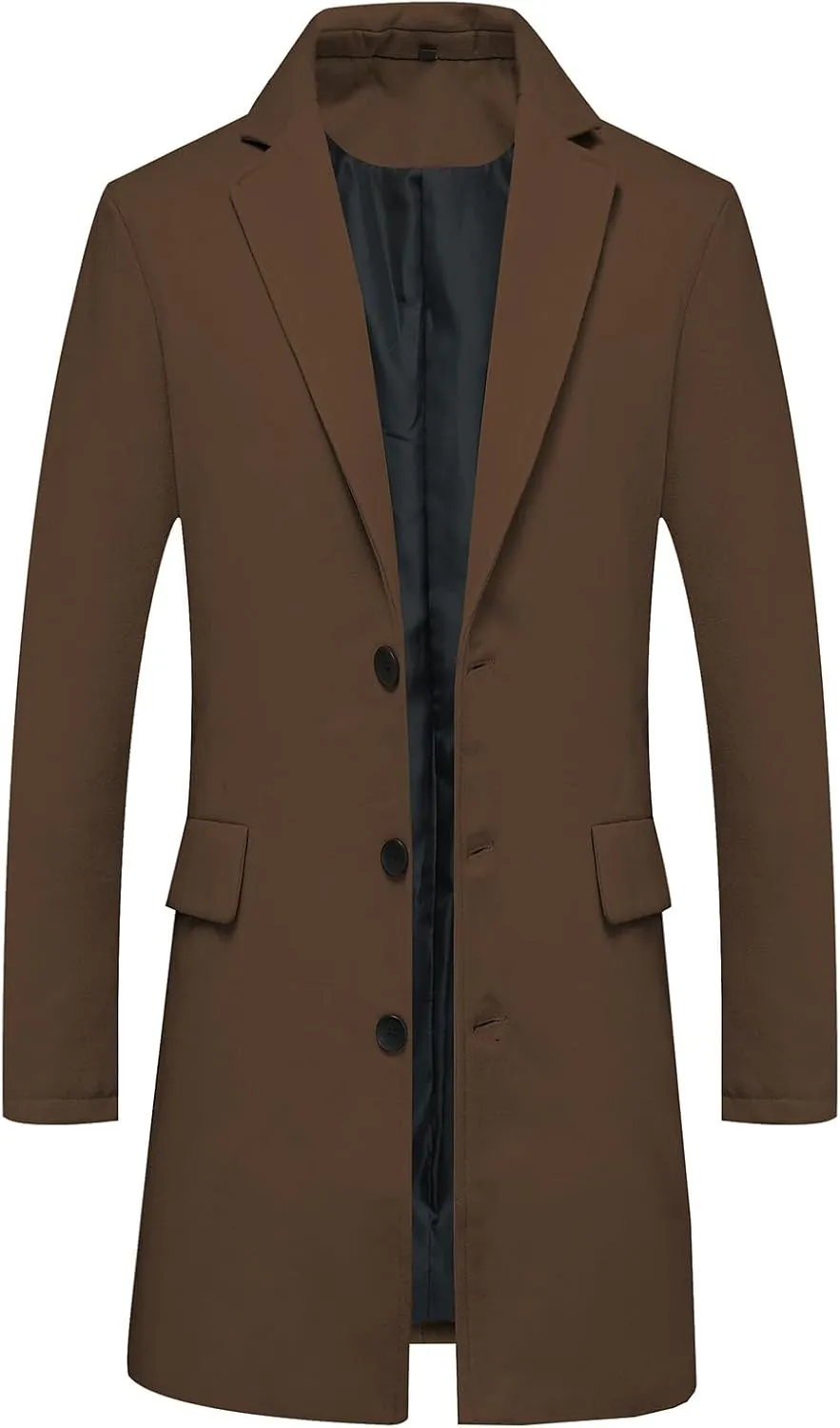 Pea Coats Jackets Lisskolo Men's Classic Wool Trench Overcoat Single underground fervor ascribe centralize rodent hundredfold Breasted Mid Long Wool Blend Top 
