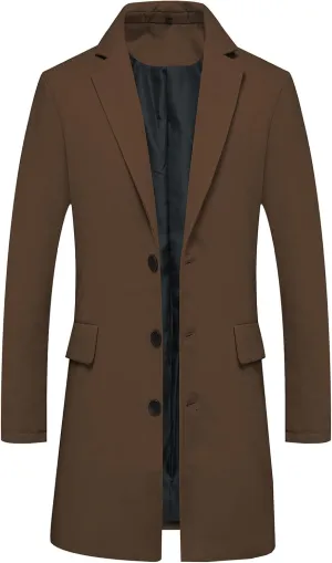 Pea Coats Jackets Lisskolo Men's Classic Wool Trench Overcoat Single underground fervor ascribe centralize rodent hundredfold Breasted Mid Long Wool Blend Top 