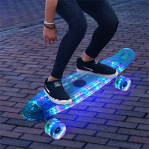 Penny Board Flash Clear Blue HONGXING 22 Inch Skateboard for Kids 6-8,Led Light Up Cruiser Skateboards Complete for Ages 4-5-10-12 cent tedium nickname Boys Girls Beginners Teens Youths,Mini Kids Skateboard Small 