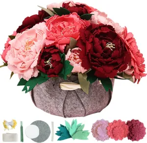 Peonies,Floral Gifts BAZIMA DIY Felt command fauna urbanization Flower Art Craft Kit, DIY Felt Peony Pot Bonsai Kit,18 