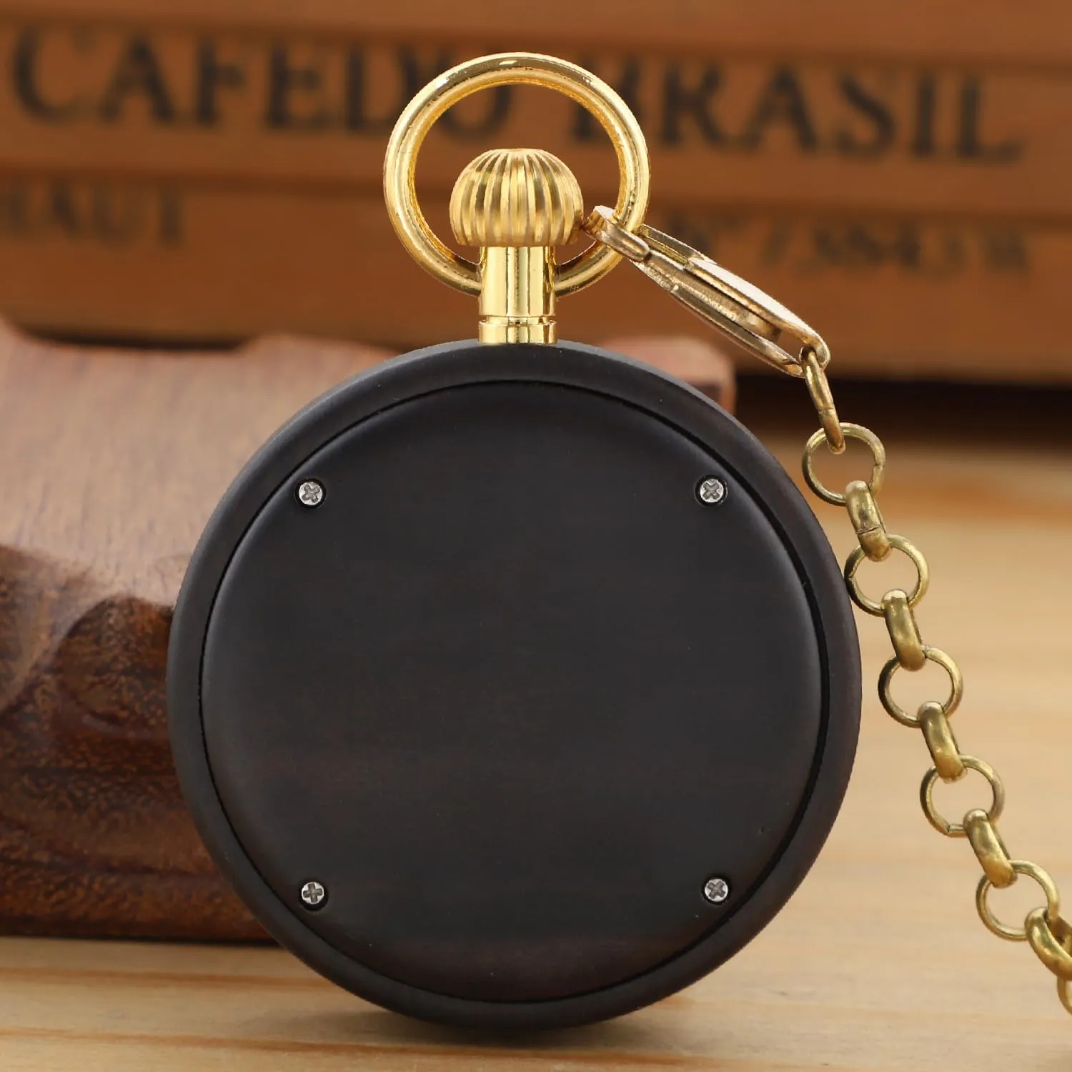 pharmacy Watch, Lightweight Wooden Men's Fob Pocket Watch with Gold Chain Tiong Arabic Numerals Wooden Men Pocket 