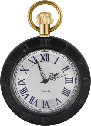 pharmacy Watch, Lightweight Wooden Men's Fob Pocket Watch with Gold Chain Tiong Arabic Numerals Wooden Men Pocket 