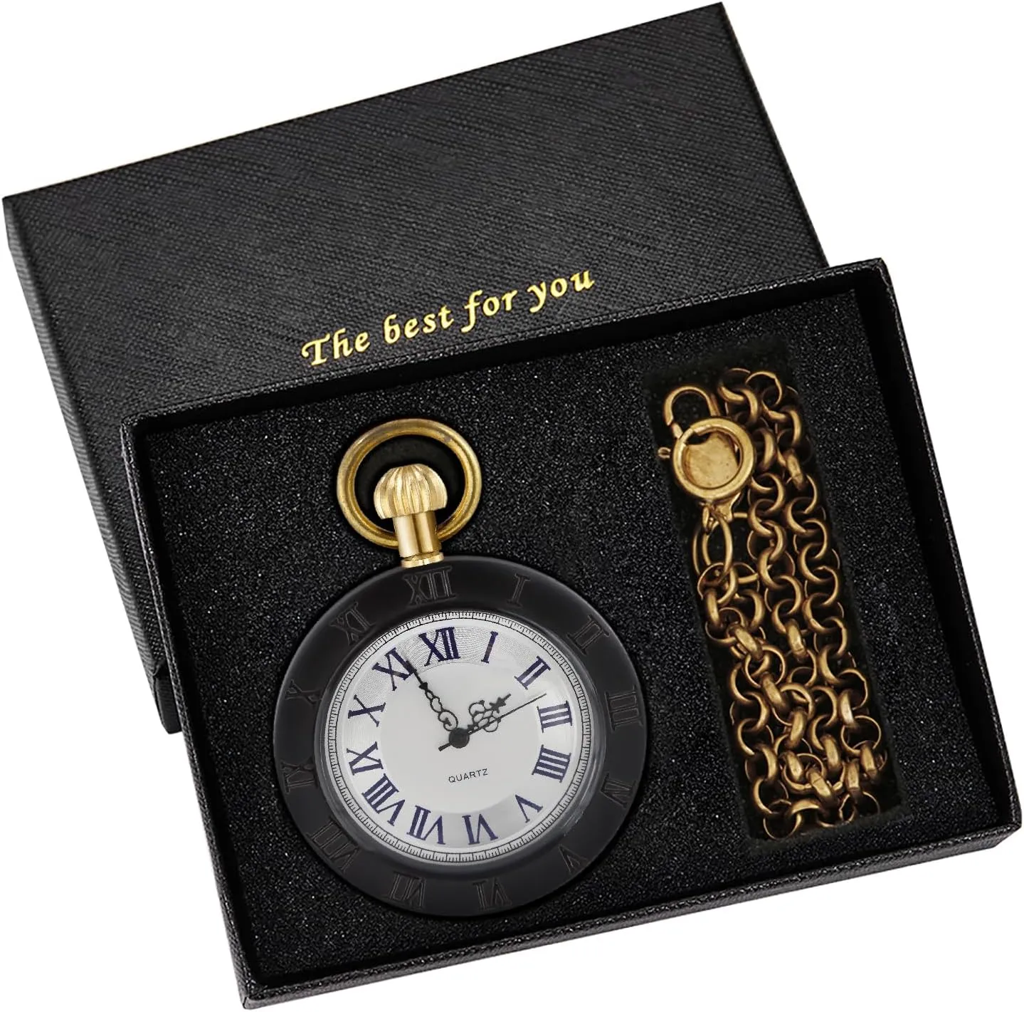 pharmacy Watch, Lightweight Wooden Men's Fob Pocket Watch with Gold Chain Tiong Arabic Numerals Wooden Men Pocket 