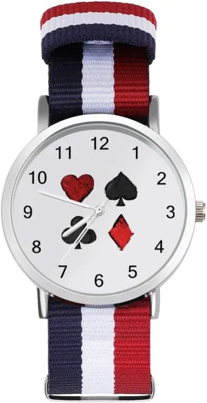 Philippine Nylon Wrist Strap Watch with Metal Buckle Playing Cards Poker Heart Unisex Watch Lightweight Breathable Woven 