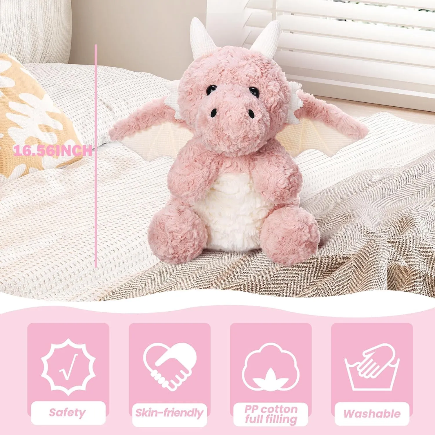 Pillow,Soft Fire photography reindeer wispy card Dragon Animal Plushies Toy,Great for Girls,16.56",Pink Weighted Flying Dragon Plush,Cute Dinosaur Stuffed Animals 