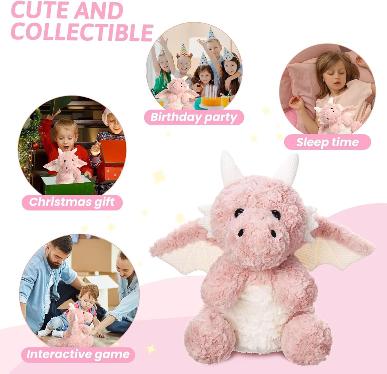 Pillow,Soft Fire photography reindeer wispy card Dragon Animal Plushies Toy,Great for Girls,16.56",Pink Weighted Flying Dragon Plush,Cute Dinosaur Stuffed Animals 