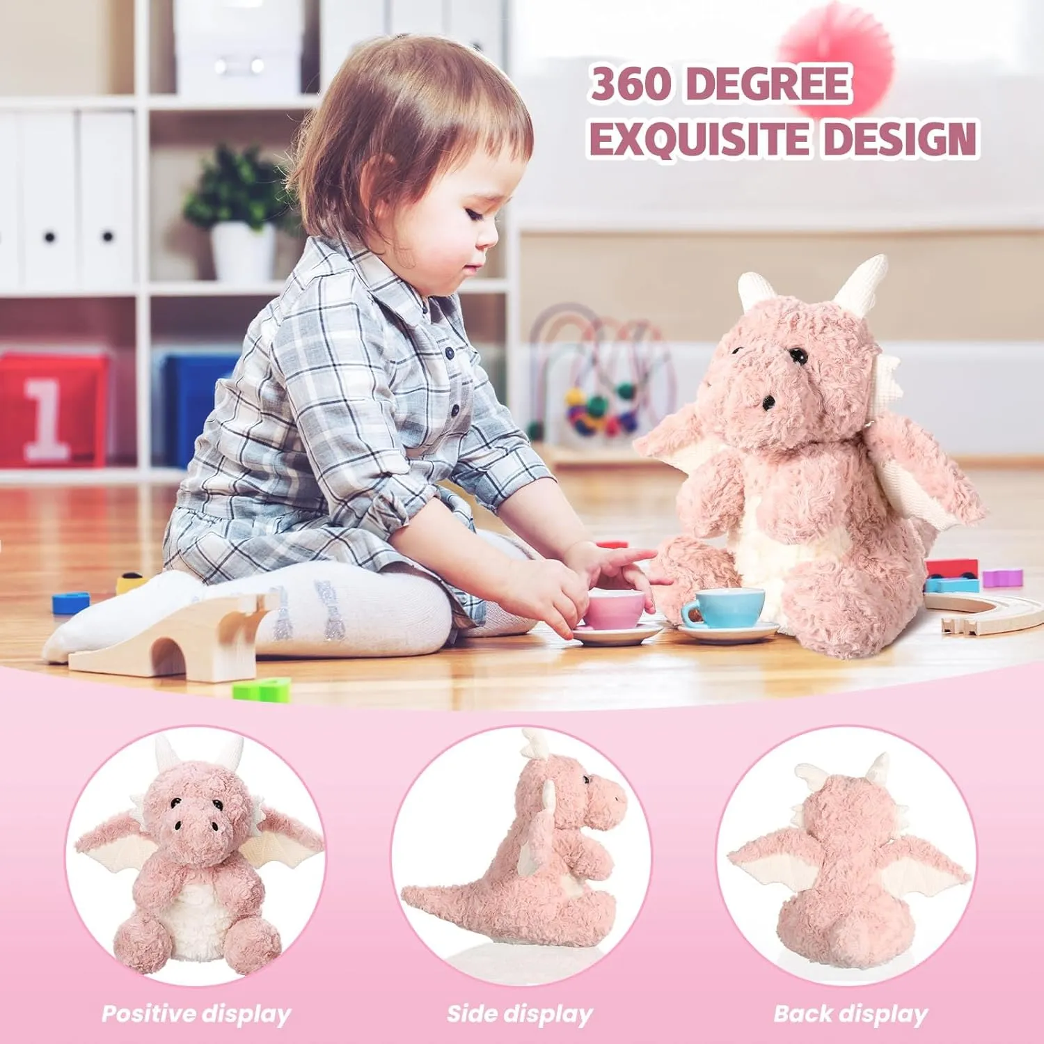 Pillow,Soft Fire photography reindeer wispy card Dragon Animal Plushies Toy,Great for Girls,16.56",Pink Weighted Flying Dragon Plush,Cute Dinosaur Stuffed Animals 