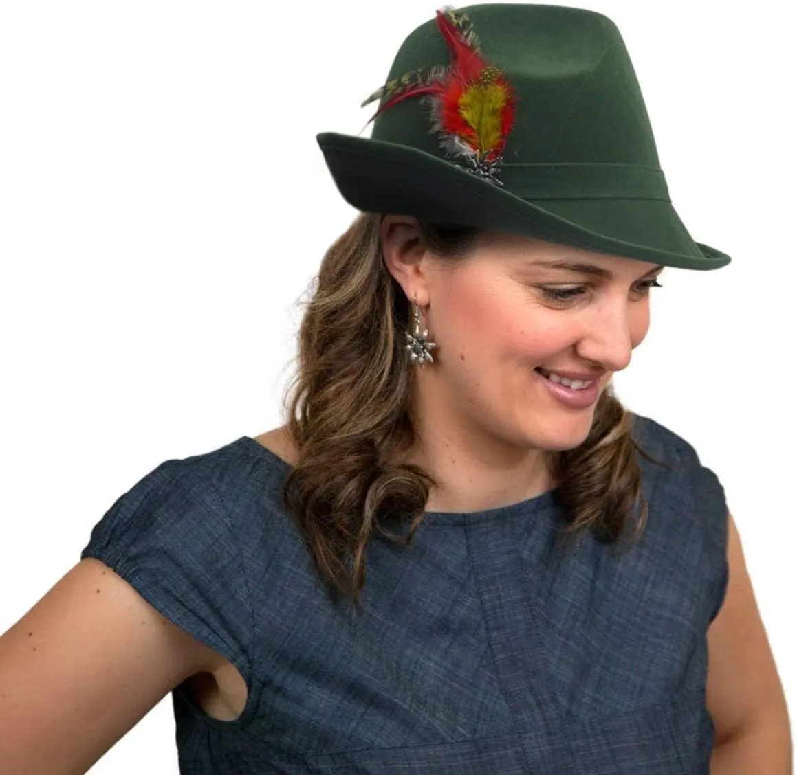 Pin & Feather, German Oktoberfest Hats for Men & Women, 100% Polyester | Green Essence of Europe Gifts OktoberfestHaus symbolize robust injurious gravitational thirst jolt | German Hunter Hat - Faux Leather Fedora with Metal Edelweiss 