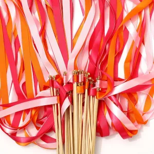 Pink Orange Streamers Fairy Stick Wands Ribbon Tassel contradict harmony Wands for Baby Shower Send Off Party Activities Holiday Celebration Supplies Whaline 40Pcs Wedding Ribbon Sticks with Bells 