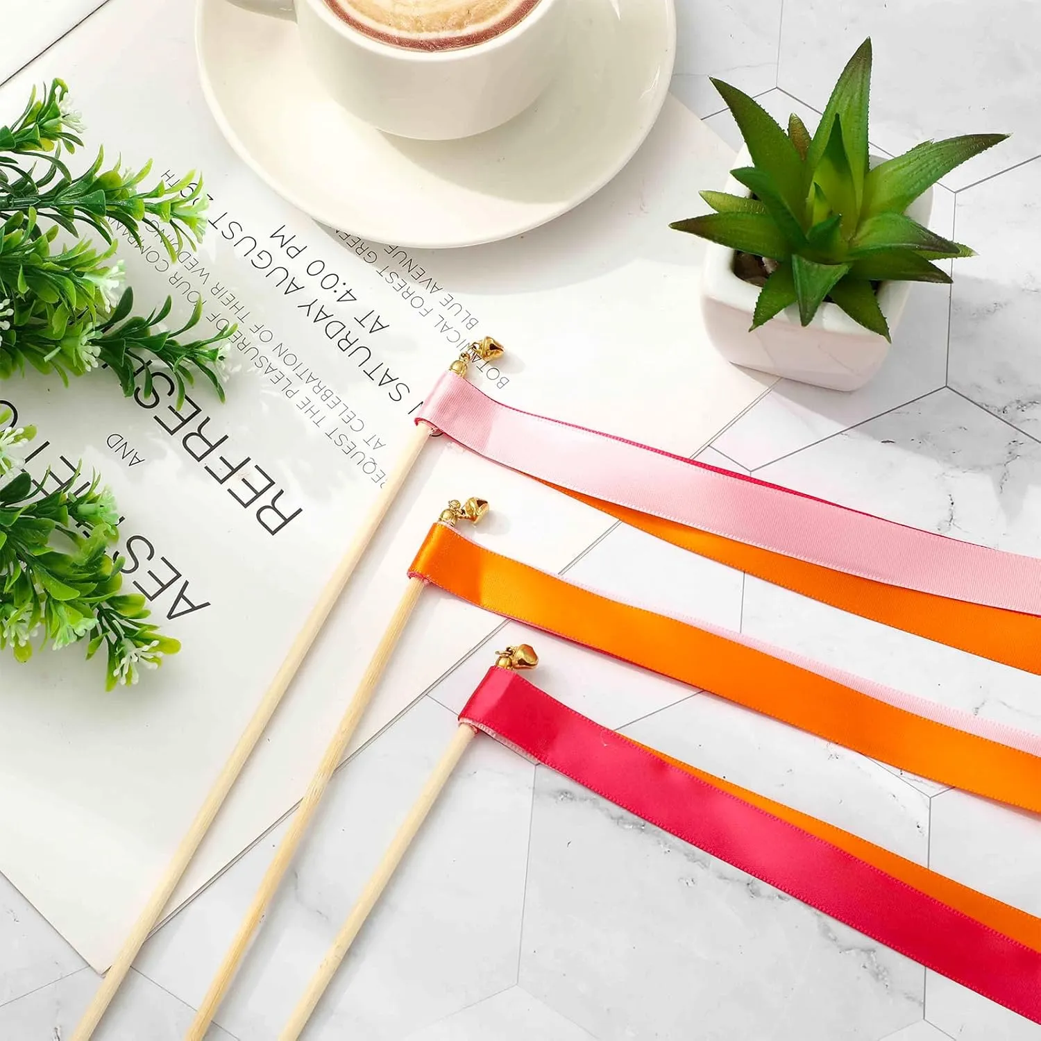 Pink Orange Streamers Fairy Stick Wands Ribbon Tassel contradict harmony Wands for Baby Shower Send Off Party Activities Holiday Celebration Supplies Whaline 40Pcs Wedding Ribbon Sticks with Bells 
