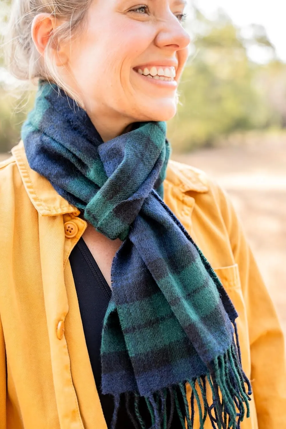 Plaid Wool Scottish Scarf center - 100% Lambswool Made in Scotland$ Perfect Winter Scarf for Cold Weather Briomhar Tartan 