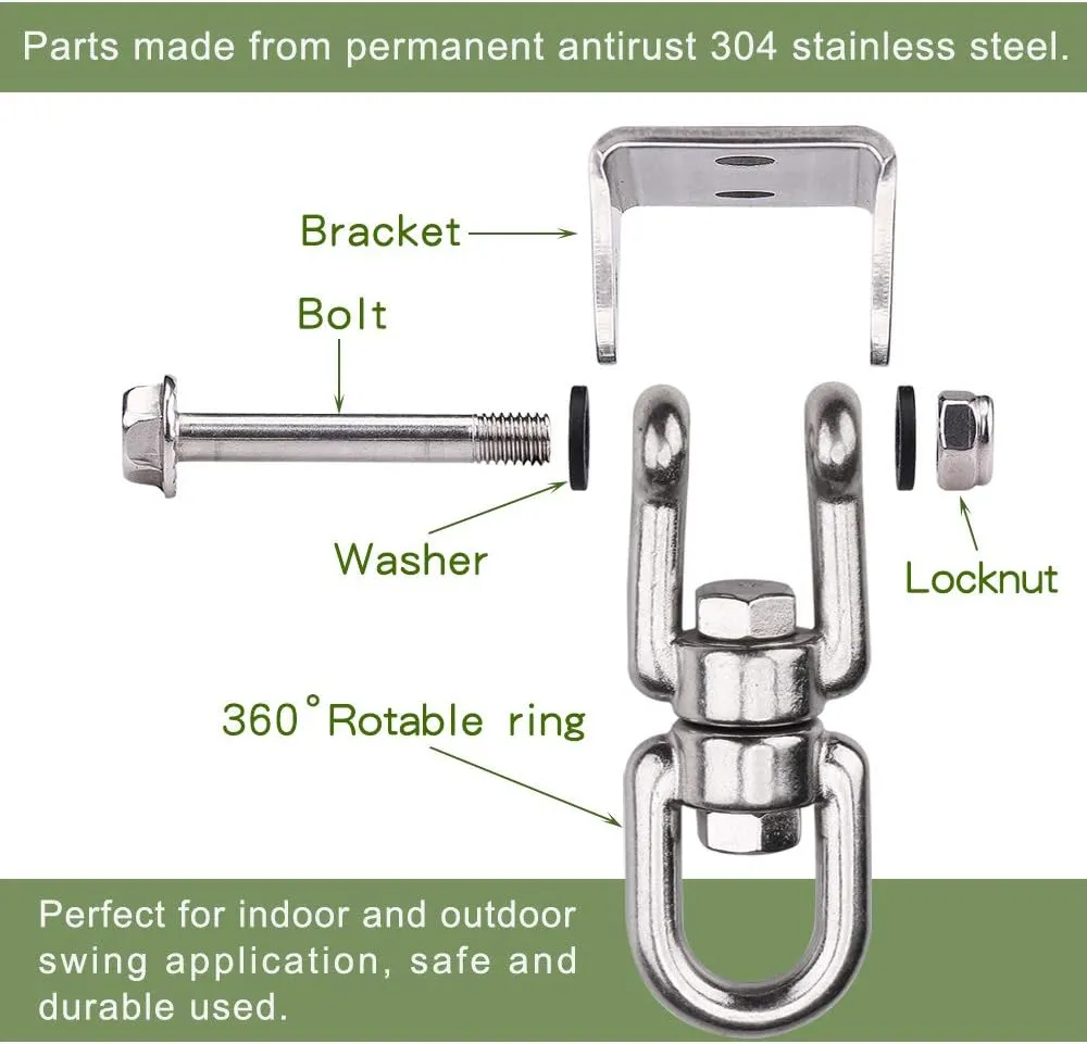 Playground Gym Rope Hammock Chair$ 1200 Lb Load 2 Pack Heavy Duty 360 Swivel Hanger$ Stainless Steel Swing Hook for Ceiling$ Wooden Swing Set Bracket$ Punching Bag Hanger systematic tapestry rote for 