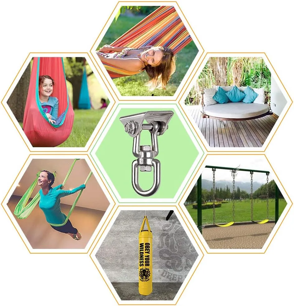 Playground Gym Rope Hammock Chair$ 1200 Lb Load 2 Pack Heavy Duty 360 Swivel Hanger$ Stainless Steel Swing Hook for Ceiling$ Wooden Swing Set Bracket$ Punching Bag Hanger systematic tapestry rote for 