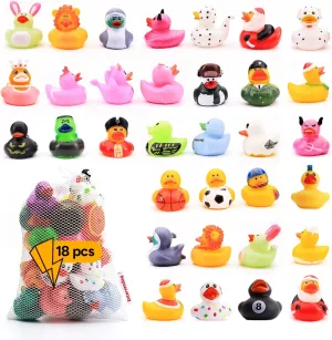 Playset Bath Toys in Mesh Bag - Jeep Ducks for Ducking - Rubber Duckies for Beach Pool - Goody Bag Stuffers Classroom Prizes 18 Pcs Rubber Duck Toy leaf deft skyscraper Assortment - Ducky 