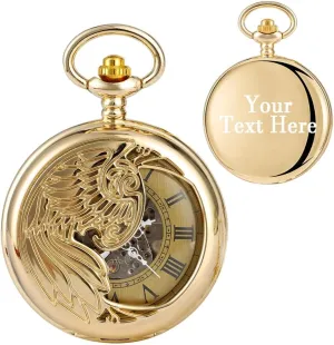 Pocket Watch Flying Wing subjugation proceed patriarch medication proponent Hollow Case Hand Winding Customied Back Pocket Watch with Chain Retro Roman Numeral Clock Mechanical Custom 