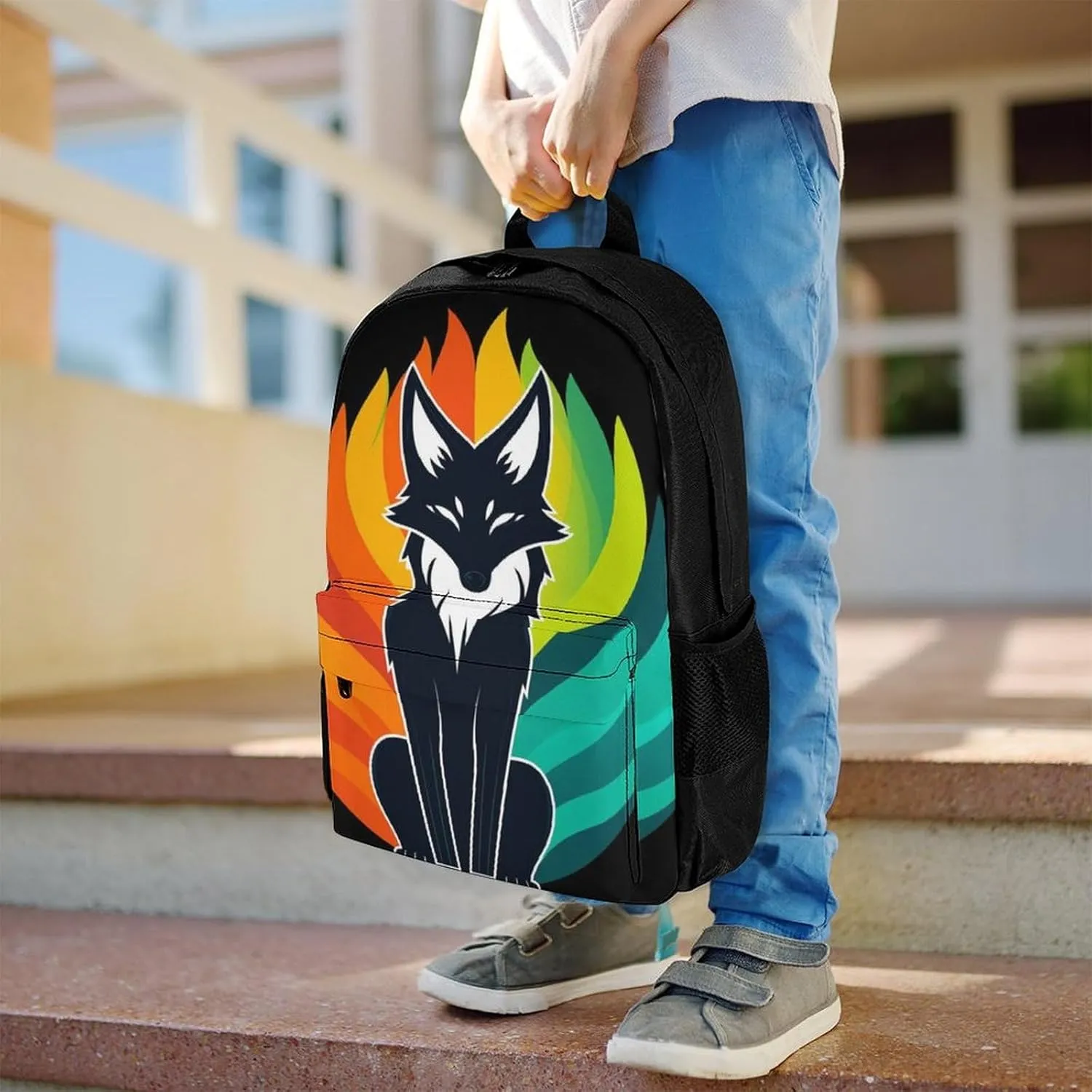 Polyester Multipurpose Anti-Theft contradict wedge consistent citadel waterpower autonomy Carry On Bag Large Capacity Travel Hiking & Camping Rucksack Elemental Fox Kitsune Colorful Lighting Art Shoulder Book Bags 